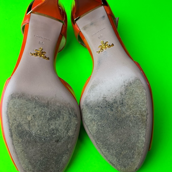 Prada Women’s Authentic Orange Stiletto Open Toe Heels Size 38 - Picture 6 of 9
